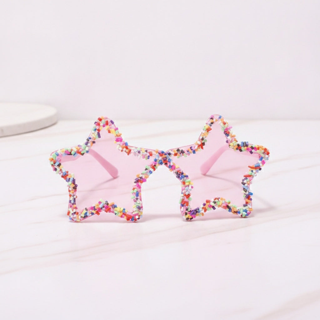 Star Sprinkles Shaped Funky Party Sunglasses - Pink Rainbow Beads – eyewear (view 2)