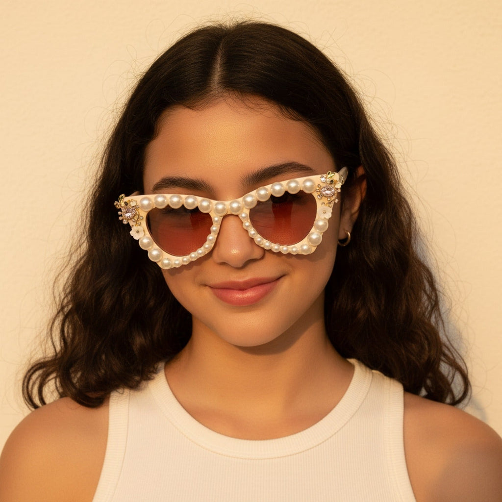 Pearl Heart Shaped Cat Eye Sunglasses - Pearl Heart Sunglasses – eyewear (view 3)