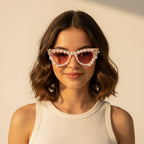 Pearl Beaded Heart-Shaped Sunglasses Pink