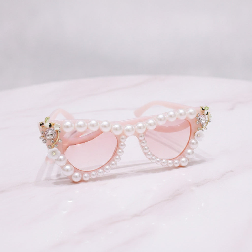 Pearl Heart Shaped Cat Eye Sunglasses - Pearl Pink Heart