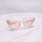 Pearl Heart Shaped Cat Eye Sunglasses - Pearl Pink Heart