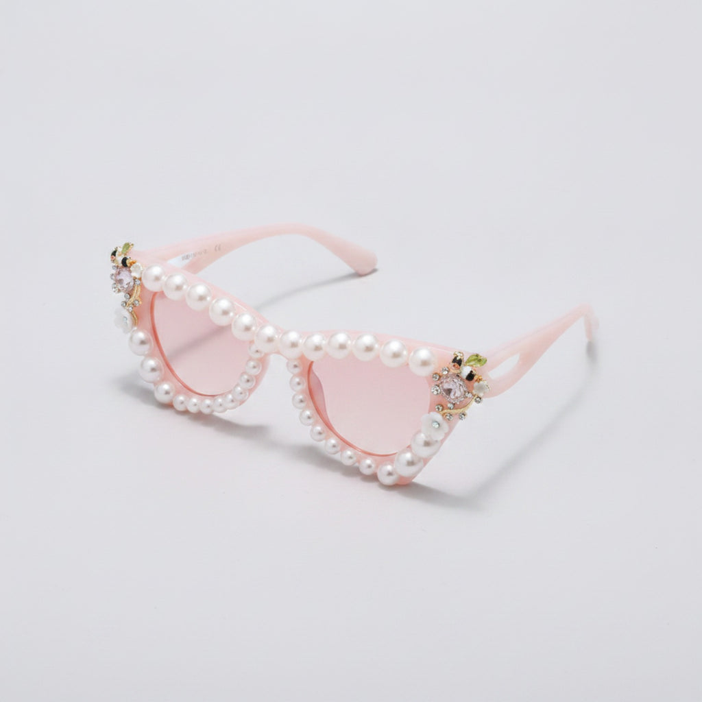 Pearl Heart Shaped Cat Eye Sunglasses - Pearl Pink Heart