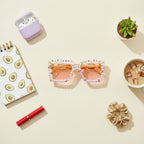 Pearl Beaded Birthday Girl Sunglasses - Flower Field Hair Clip #B05 Transparent Pink