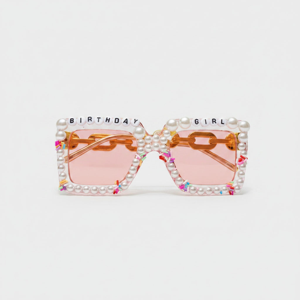 Pearl Beaded Birthday Girl Sunglasses - Flower Field Hair Clip #B05 Transparent Pink – eyewear (view 1)