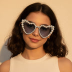 Pearl Heart Shaped Sunglasses Pink Tint