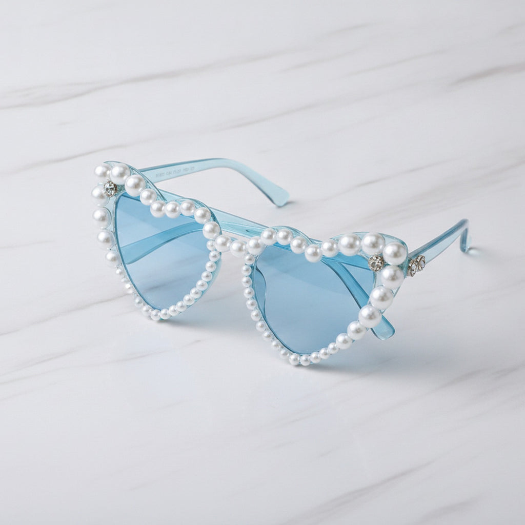 Pearl Heart Tint Sunglasses - A03#XA-5501# Transparent Blue Frame Blue Lens Metal Sprout – eyewear (view 2)