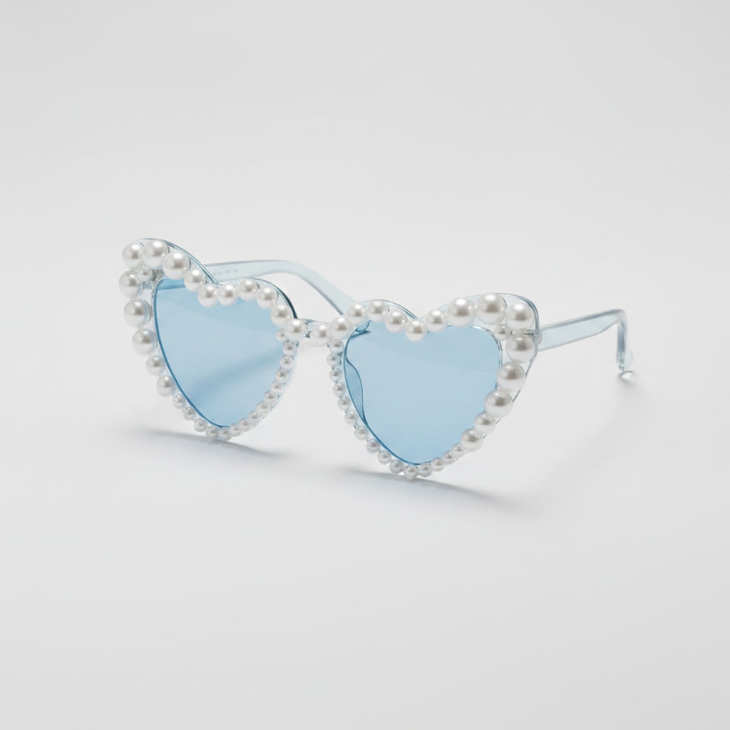 Pearl Heart Tint Sunglasses - A03#XA-5501# Transparent Blue Frame Blue Lens Metal Sprout – eyewear (view 1)