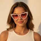 Pearl Heart Shaped Sunglasses Pink Tint