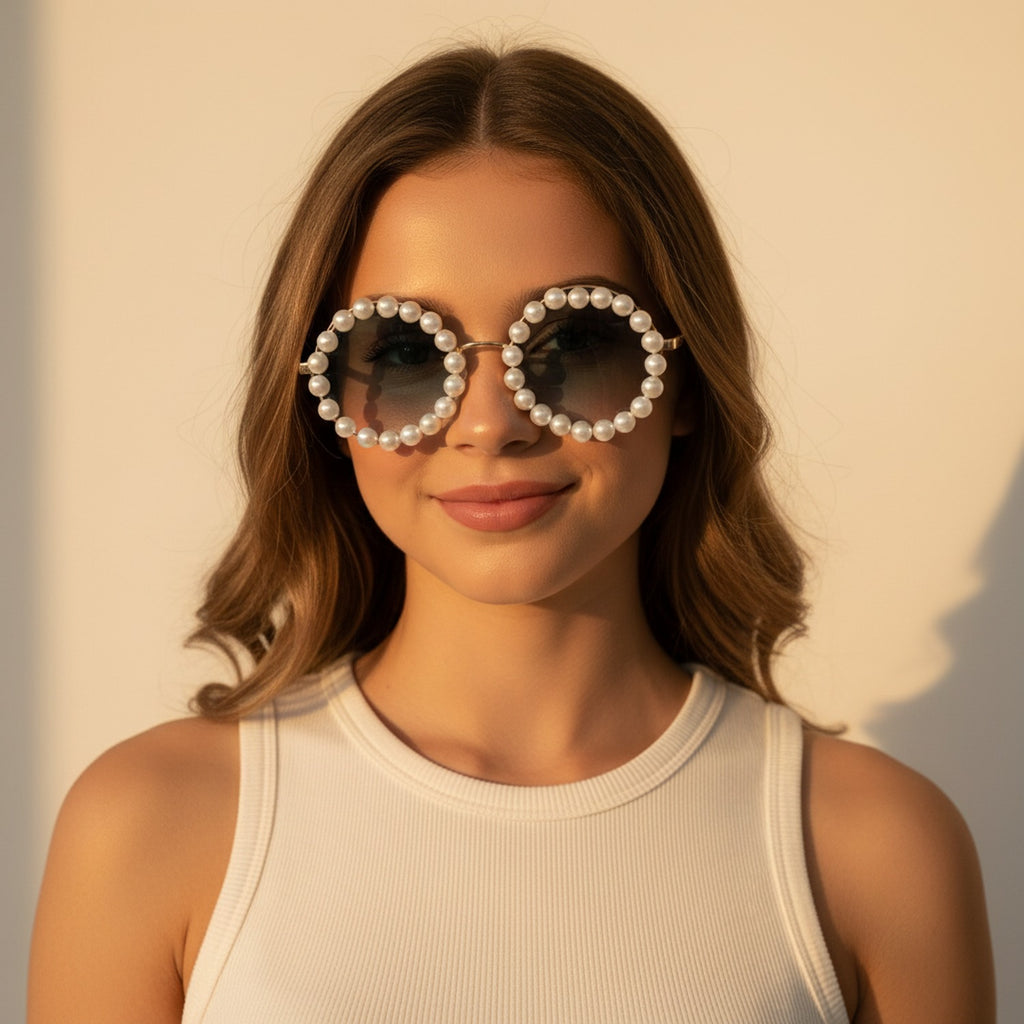 Pearl Beaded Round Gradient Sunglasses