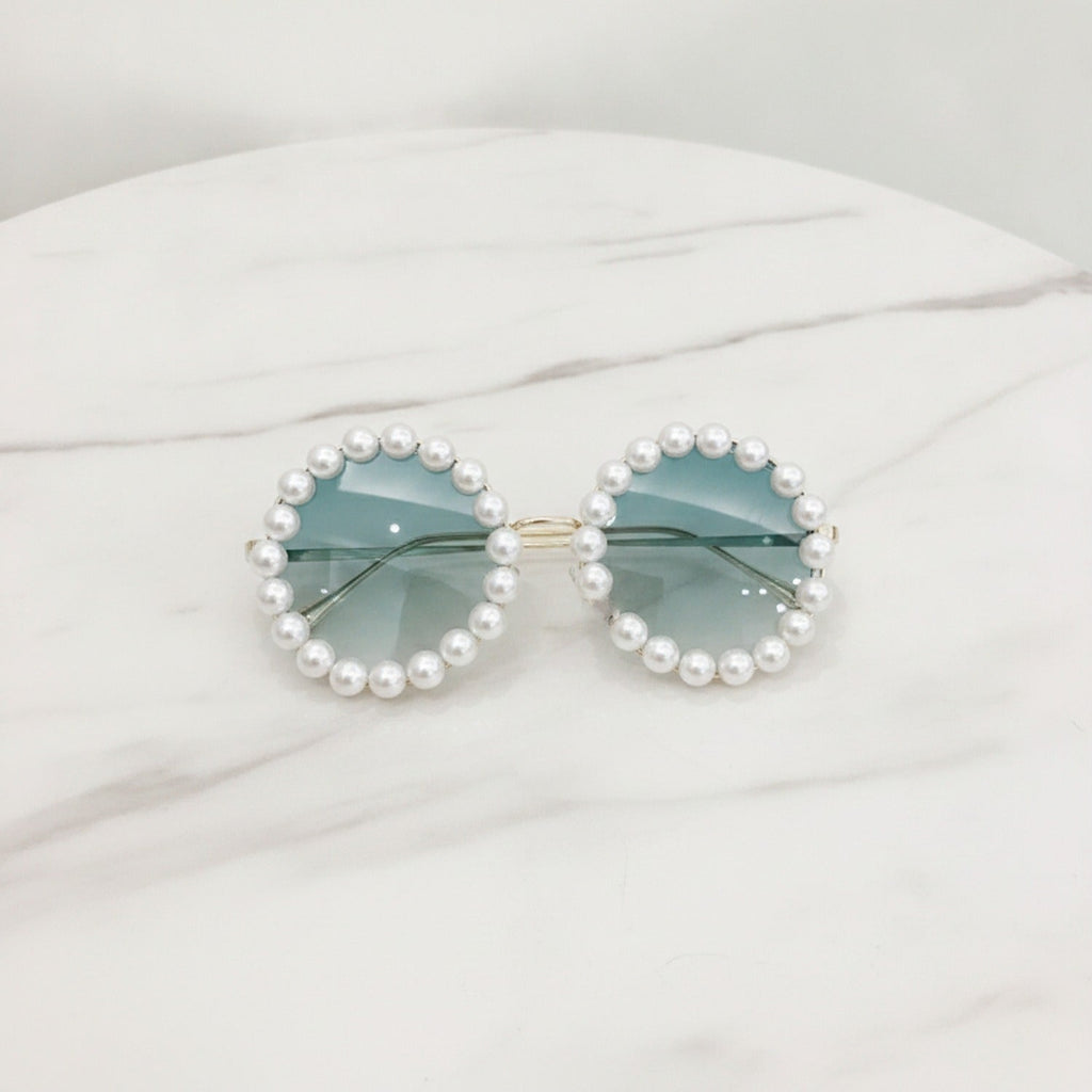 Pearl Beaded Round Gradient Sunglasses - B06#5565 Dream Circle Gradient Green