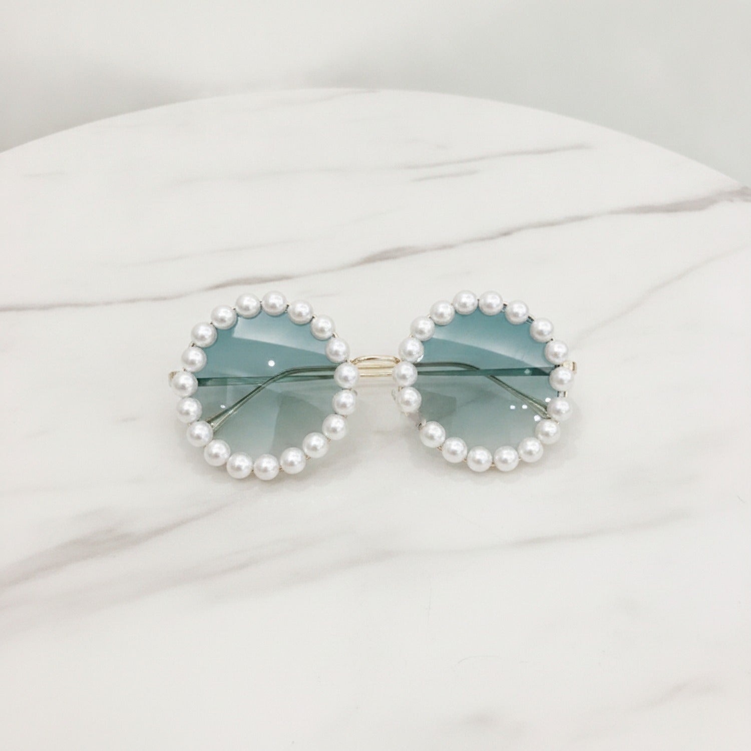 Pearl Beaded Round Gradient Sunglasses - B06#5565 Dream Circle Gradient Green