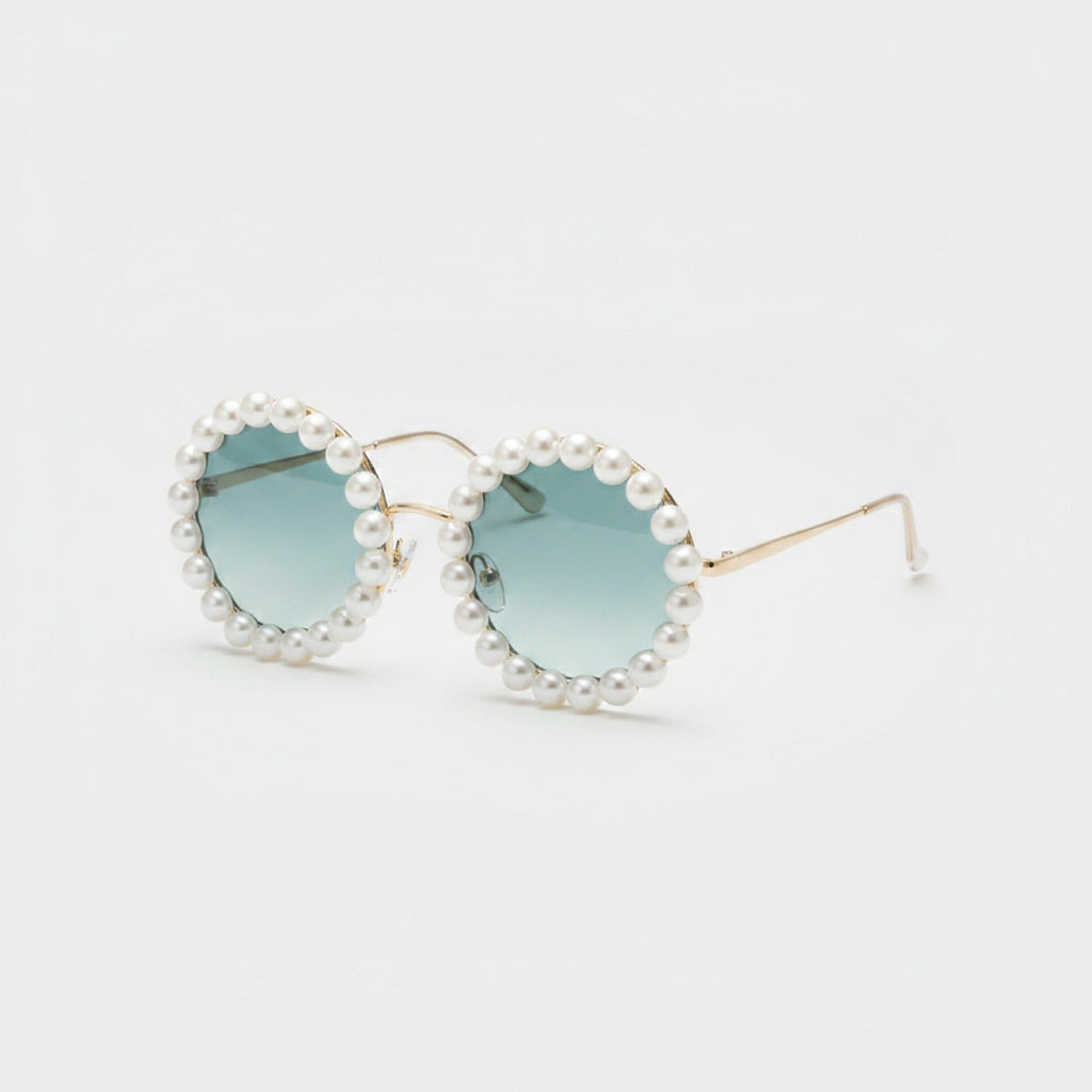 Pearl Beaded Round Gradient Sunglasses - B06#5565 Dream Circle Gradient Green