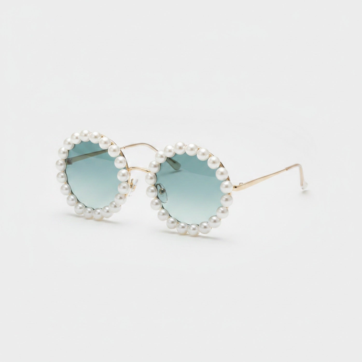 Pearl Beaded Round Gradient Sunglasses - B06#5565 Dream Circle Gradient Green