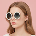 Pearl Beaded Round Gradient Sunglasses - B06#5565 Dream Circle Gradient Green