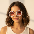 Pearl Beaded Round Gradient Sunglasses