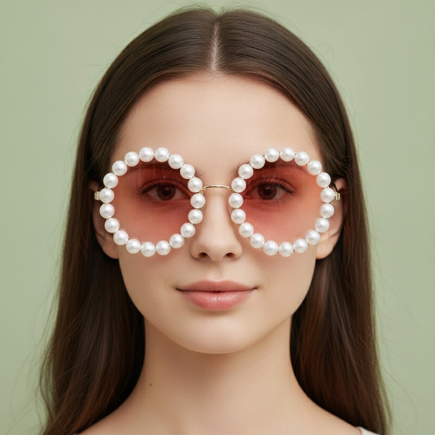 Pearl Beaded Round Gradient Sunglasses - Circle Dream Gradient Pink B06#5565 – eyewear (view 2)