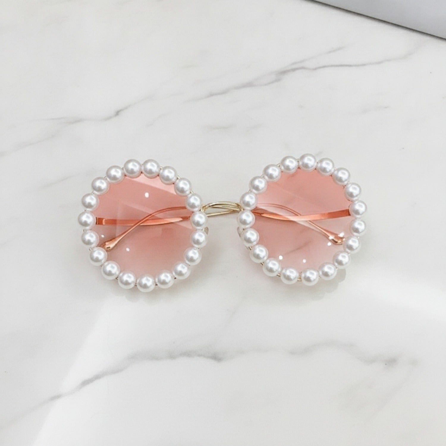 Pearl Beaded Round Gradient Sunglasses - Circle Dream Gradient Pink B06#5565