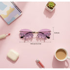 Dripping Crystal Rimless Sunglasses - Random Rhinestone Tear A03 Purple A9932