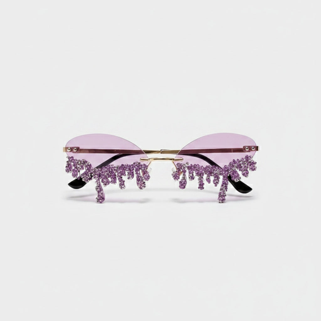Dripping Crystal Rimless Sunglasses - Random Rhinestone Tear A03 Purple A9932 – eyewear (view 1)