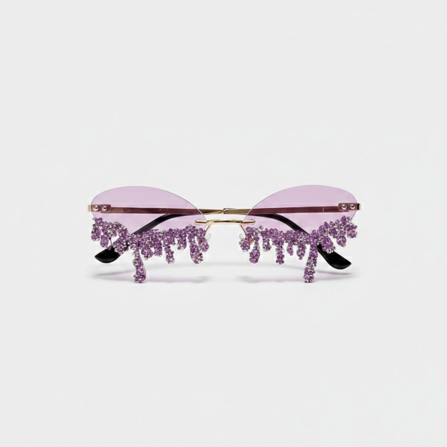 Dripping Crystal Rimless Sunglasses - Random Rhinestone Tear A03 Purple A9932 – eyewear (view 1)