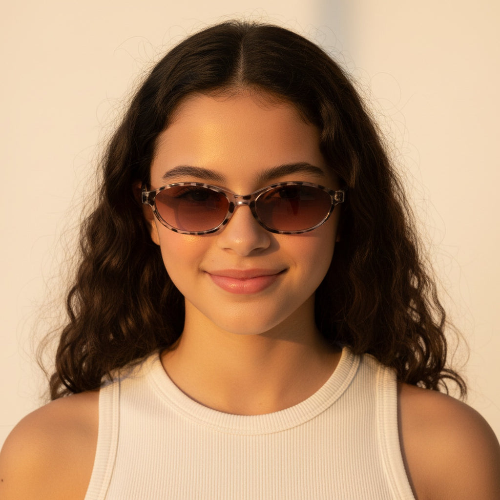 Leopard Print Oval Sunglasses Brown Gradient Lens
