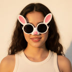 Bunny Ear Round Sunglasses Pink White