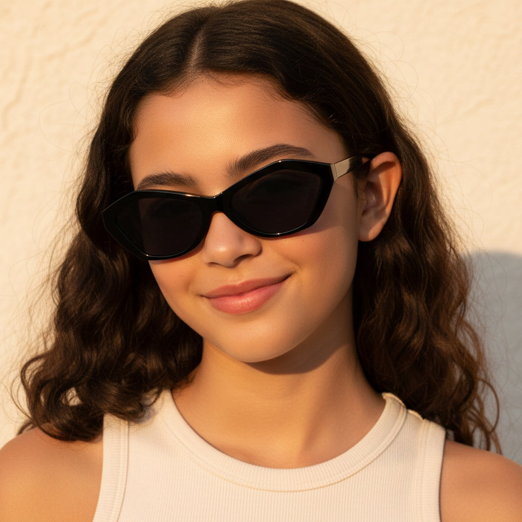 Black Cat Eye Sunglasses With Gold Accents