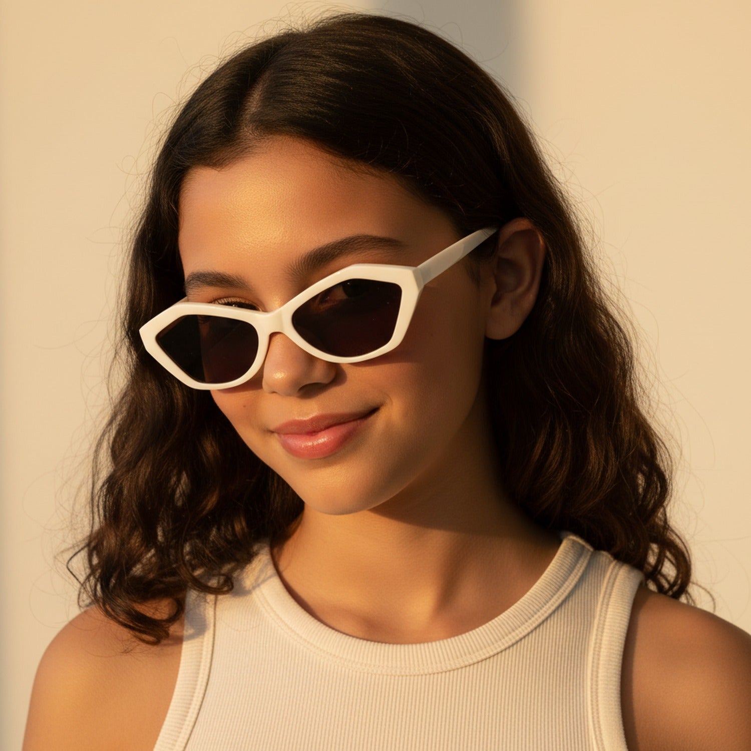 Cream Cat Eye Sunglasses With Gold Accents