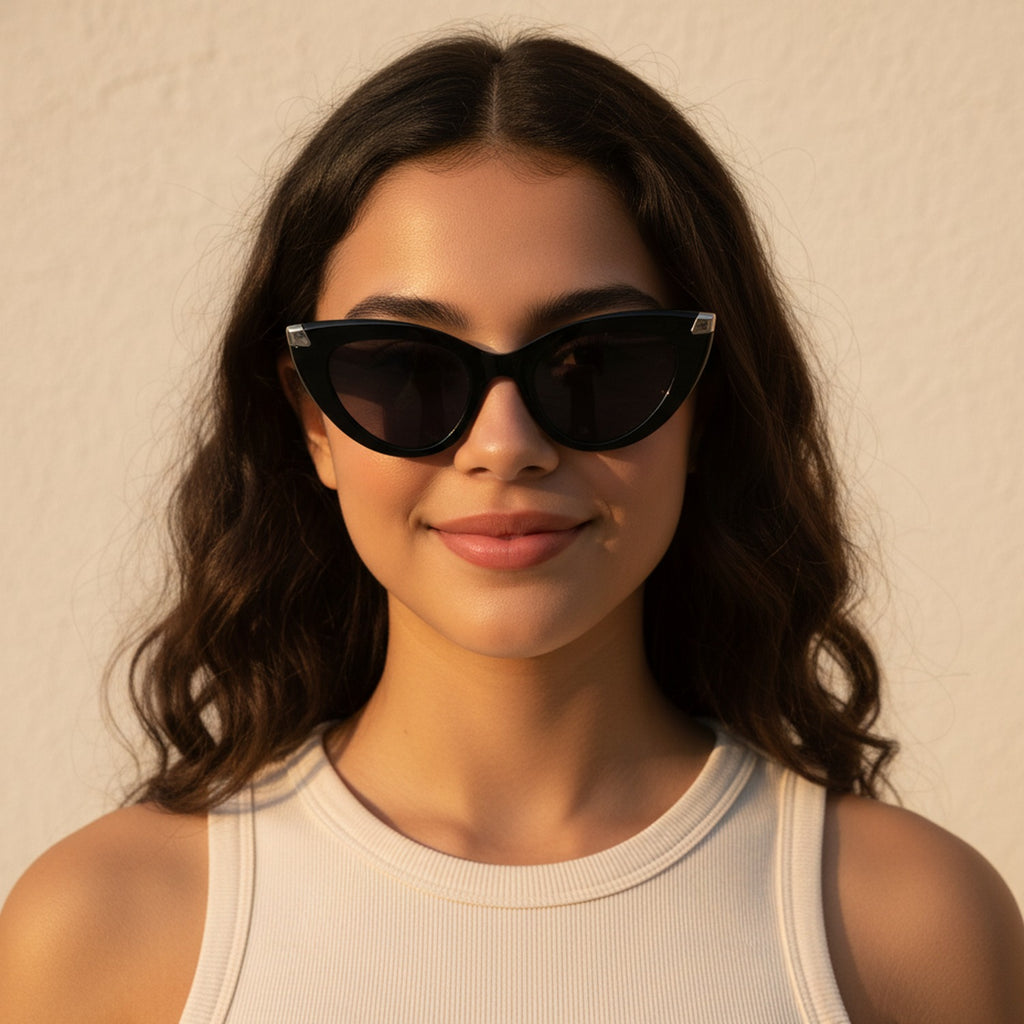 Black Cat Eye Sunglasses With Metal Accents