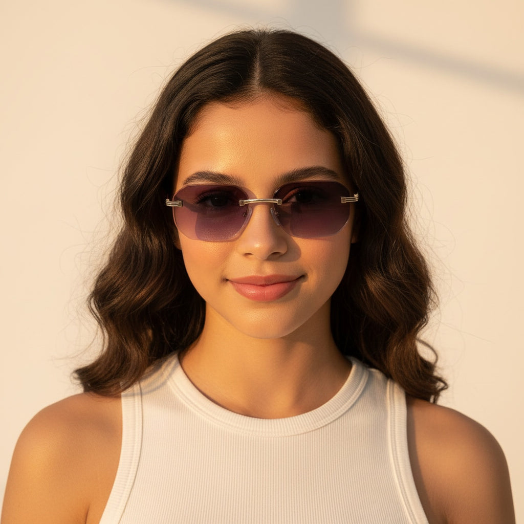 Rimless Brown Gradient Sunglasses Gold Bridge
