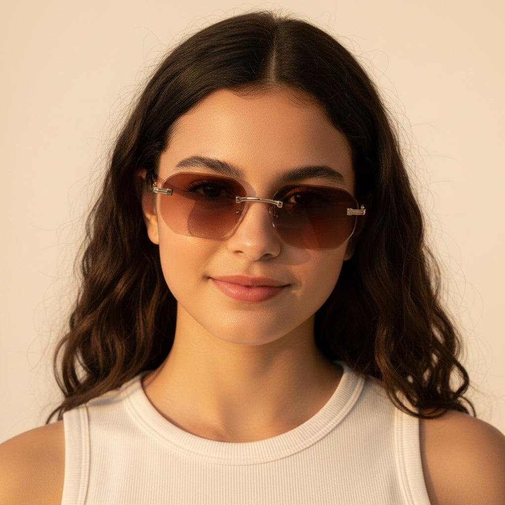 Rimless Brown Gradient Sunglasses Gold Bridge