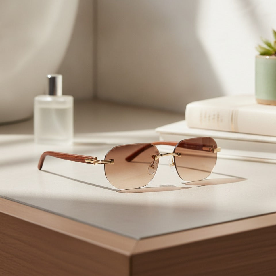 Rimless Gradient Sunglasses Bridge - C1 Tea Color – eyewear (view 2)