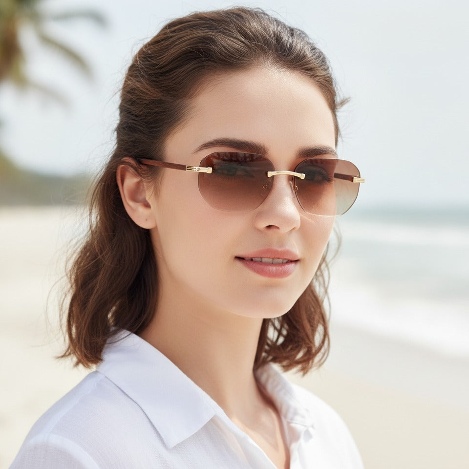 Rimless Gradient Sunglasses Bridge - C1 Tea Color – eyewear (view 3)