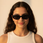 Black Oval Retro Sunglasses With Metal Accent