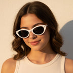 White Cat Eye Sunglasses With Gold Detail