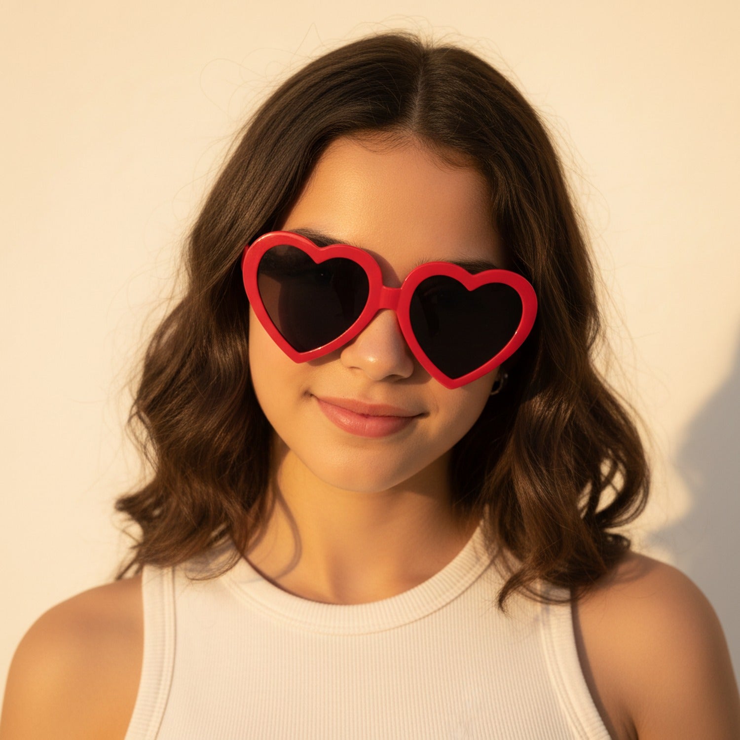 Red Heart-Shaped Sunglasses With Dark Lenses