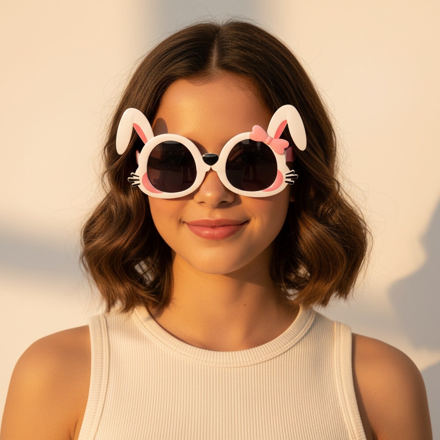 Bunny Ear Pink White Sunglasses With Bow