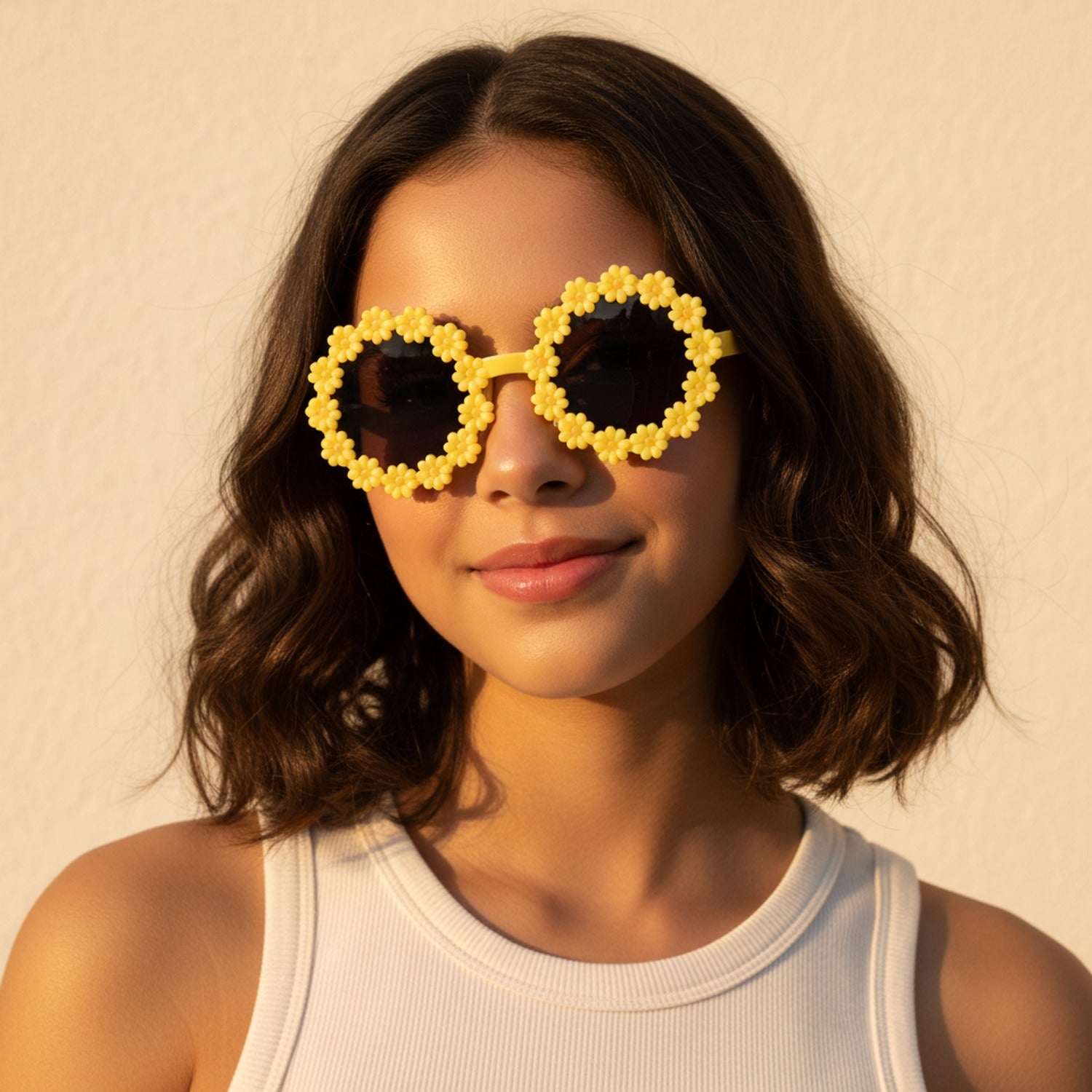 Daisy Flower Round Sunglasses Yellow
