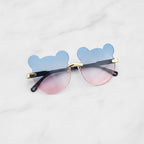 Bear Shaped Rimless Sunglasses - Blue & Pink