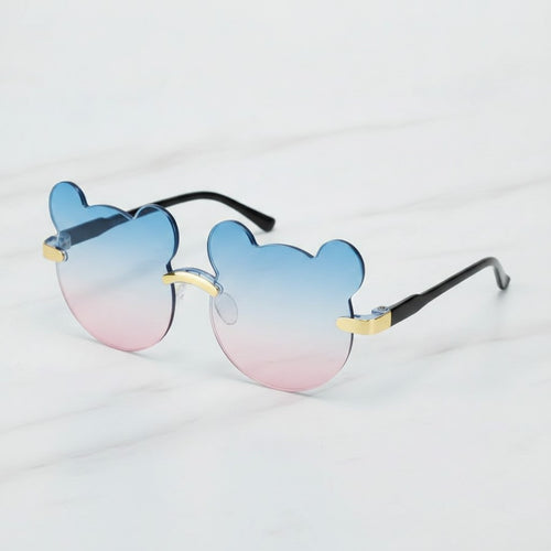 Bear Shaped Rimless Sunglasses - Blue & Pink