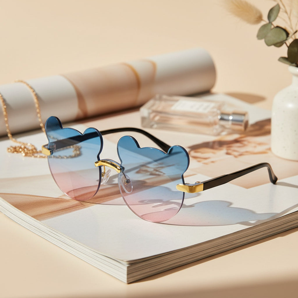 Bear Shaped Rimless Sunglasses - Blue & Pink – eyewear (view 2)