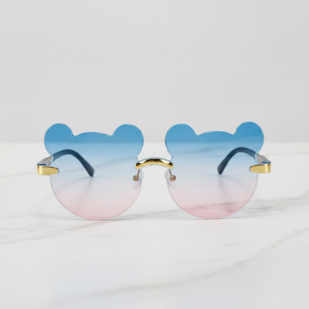Bear Shaped Rimless Sunglasses - Blue & Pink