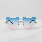 Bear Shaped Rimless Sunglasses - Blue & Pink