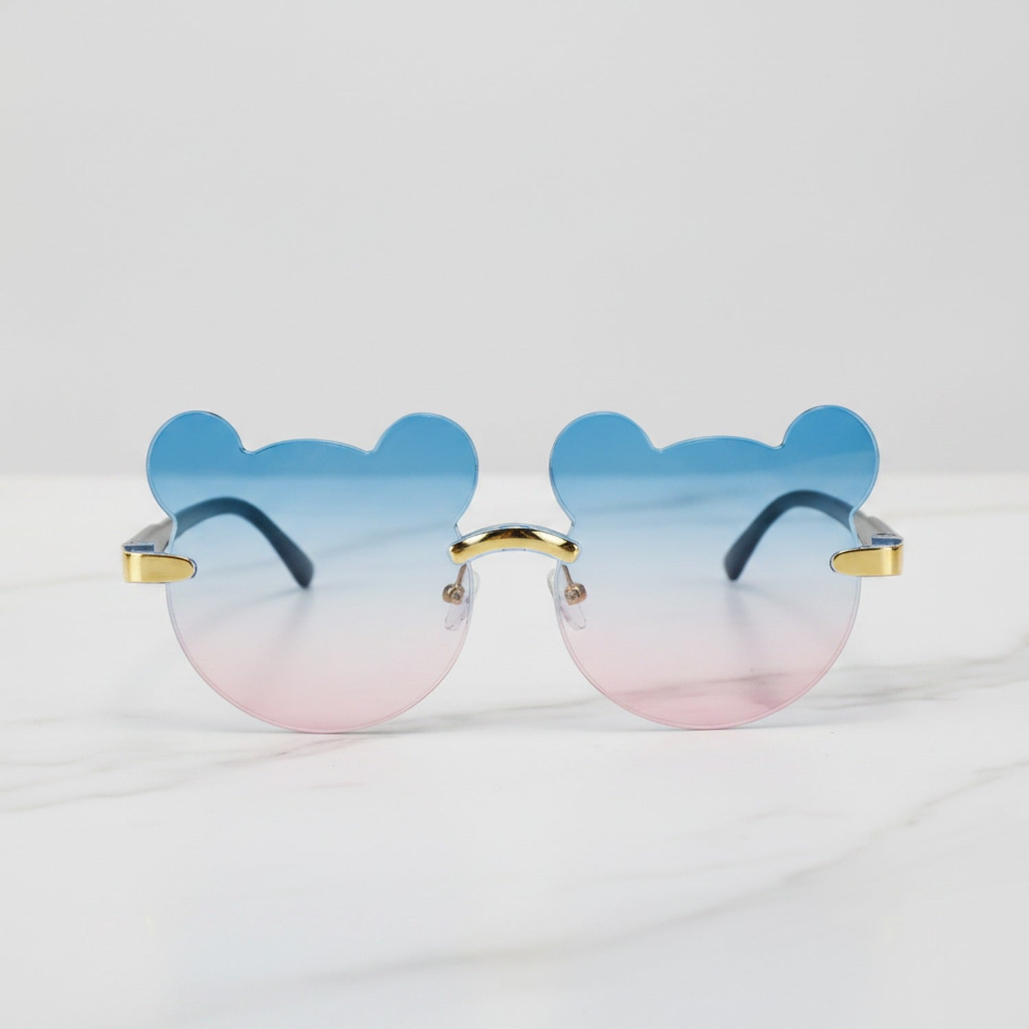 Bear Shaped Rimless Sunglasses - Blue & Pink