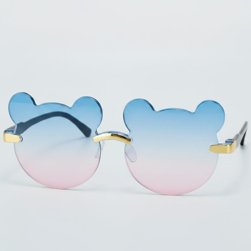 Bear Shaped Rimless Sunglasses - Blue & Pink