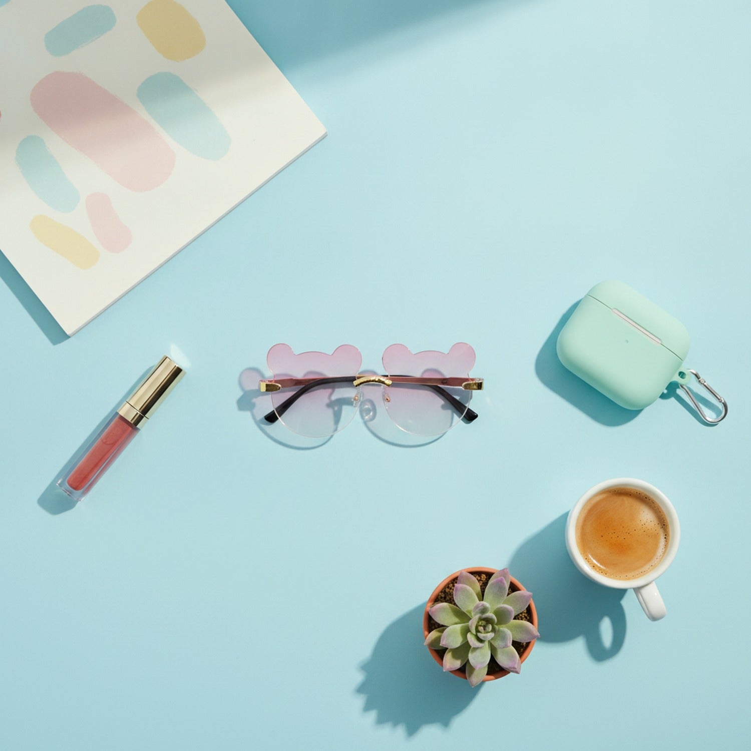 Bear Shaped Rimless Sunglasses - Ombré Pink