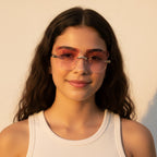 Bear Shaped Rimless Sunglasses - Ombré Pink