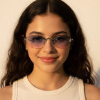 Gradient Oval Rimless Sunglasses With Gold Trim