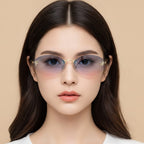 Gradient Oval Rimless Sunglasses With Trim - Blue Pink – eyewear (view 2)