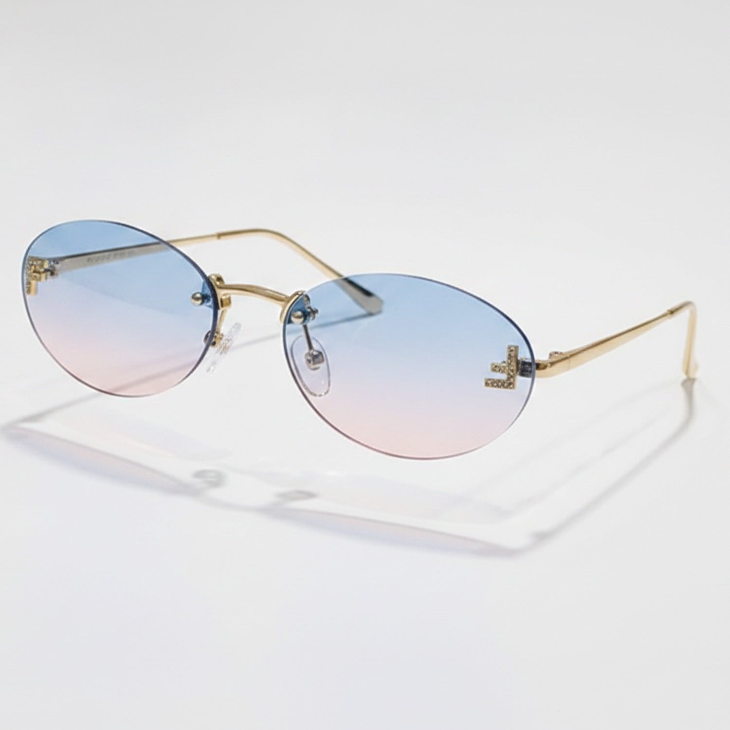 Gradient Oval Rimless Sunglasses With Trim - Blue Pink – eyewear (view 1)